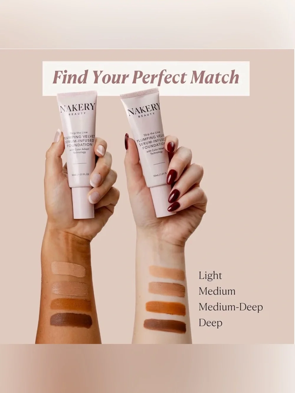 NIB Nakery Beauty Skip the Line Plumping Velvet Foundation - Light Shade